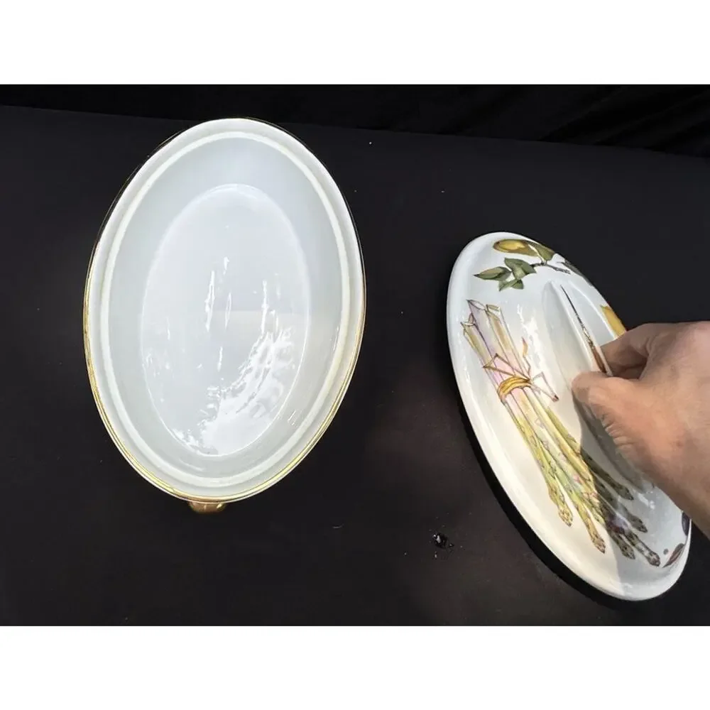 Royal Worcester Fine Porcelain 10” Oval Lidded Casserole Dish Gold Trim -4O